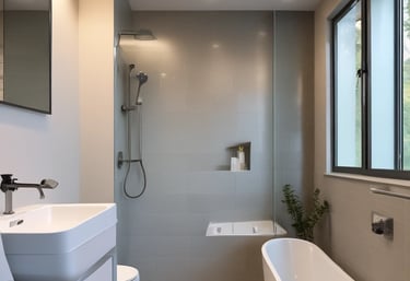 Bright, modern apartment kitchen freshly renovated with sleek cabinets and marble countertops.