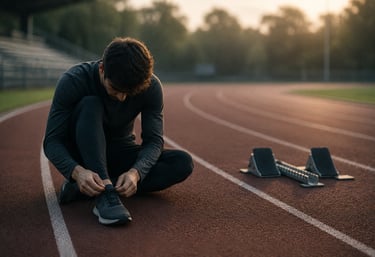man tying shoe, fear of failure, track runner,