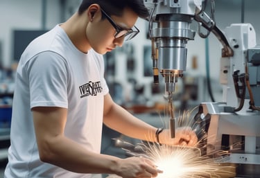 Photo of CNC machines working on aluminum and steel parts in a clean factory setting.