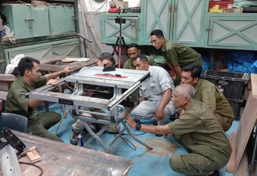 Resort staff understanding how a table saw work and maintenance