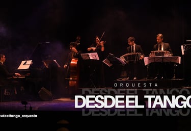 a band playing music on stage with orchestra