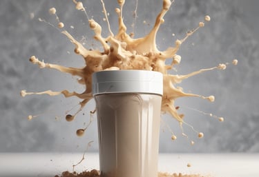 A freshly prepared protein shake poured into a transparent shaker bottle.