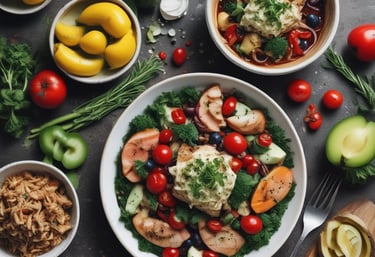 A cozy workspace with a laptop open to a diet blog, surrounded by fresh fruits and a cup of herbal tea.