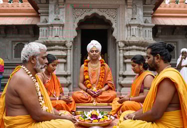 A close-up of a smartphone screen showing the temple app interface with donation and service options.