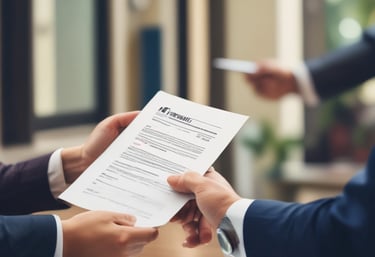 A professional server handing legal documents to a person at their front door.