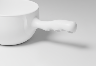 Pelle ronde blanche avec poignée renforcée HACCP. Modèle robuste pour un usage industriel intensif.