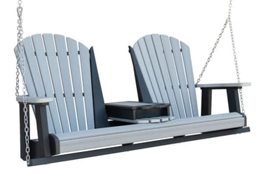 Amish-made outdoor furniture swing with chains and cupholder