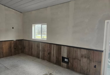 wainscoting drywall mud texture barn conversion 