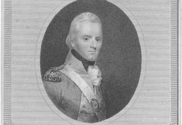 Black and white engraved portrait of Richard Henderson, depicted inside an octagonal border