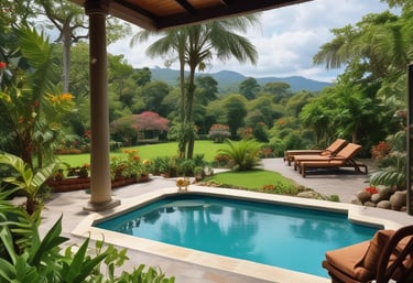 A friendly property manager handing keys to a smiling tenant outside a charming Costa Rican home.