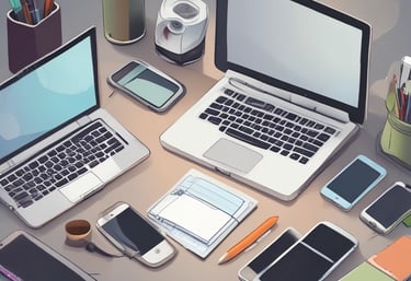 Technician repairing a laptop with precision tools on a clean workbench.