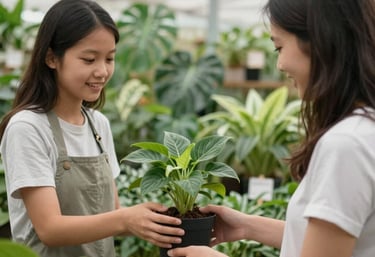 Outdoor garden center showcasing a variety of ornamental plants and landscaping materials.