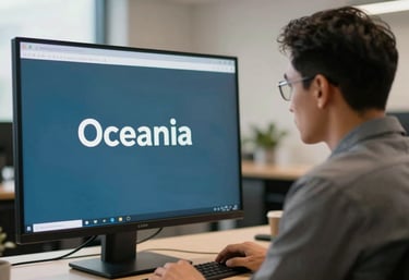 A focused professional in an Oceanian / Australian corporate setting looking at a high-resolution display, soft lighting, reflecting the trust and innovation of the brand.
