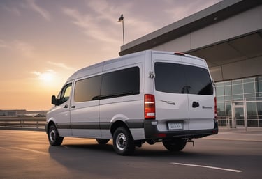 Courier driver handing over a package with a smile in an urban setting.