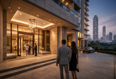 Luxury residential building entrance in Mumbai with off-market and pre-launch property opportunities – Safari Landmark