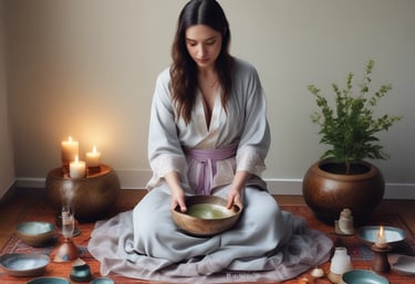Close-up of hands gently playing a traditional drum during a workshop.