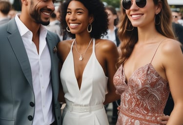 An intimate gathering of well-dressed couples and single women enjoying a sophisticated evening under deep red lighting.