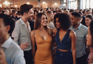 A dimly lit, stylish lounge with plush black velvet seating and golden accents, setting a seductive atmosphere.