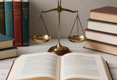 Libro abierto con una balanza al frente representando el derecho civil