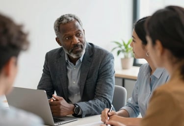 A warm group therapy session in progress, with diverse individuals engaged and attentive.