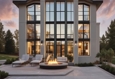 Modern aluminum window frames installed on a sleek building facade.