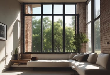 Modern aluminum window frame installation on a residential building.