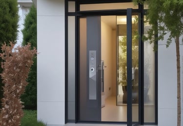 Close-up of a sturdy steel door with a secure lock system.