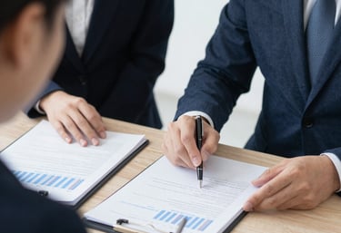 A friendly team member assisting a small business owner with payment solutions in a bright office.