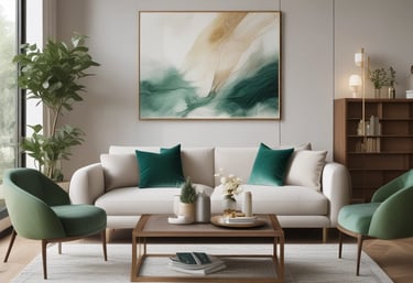 Close-up of hands arranging a bouquet of emerald green leaves and delicate flowers.