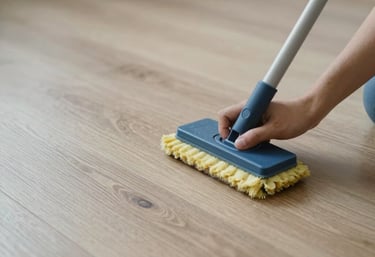 Minimalist close-up of a vacuum cleaner on a polished wooden floor in a modern home