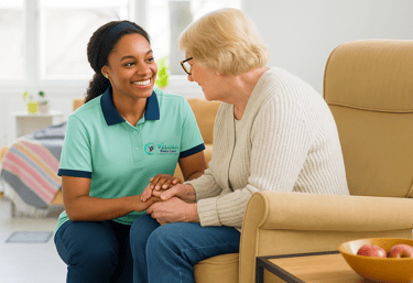 caregiver talking to senior