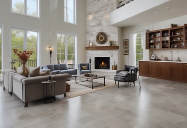 a long hallway with arches and a clock on the wall