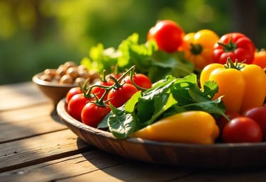 healthy vegetables on a wooden table