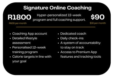 signature online coaching package price and benefits The Fitness Edit South Africa