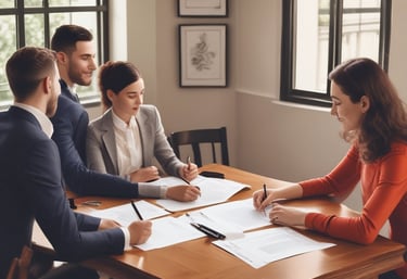 A close-up view of a vintage typewriter displaying a piece of paper with the word 'CO-PARENTING' typed in bold letters. The typewriter has a dark green cover and is placed on a light wooden desk with a neutral background.