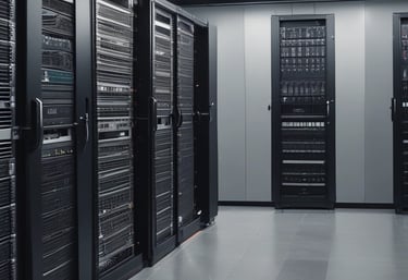 A man is seated at a table, working on a laptop in front of a bright yellow wall. The wall has a large collection of words related to technology, such as 'Information Technology' and 'Data'. A chair with a striped design is partially visible, and a notebook and phone rest on the table.