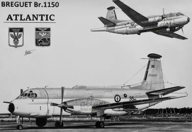 Dessin réaliste en noir et blanc de l'avion Atlantic BR1150