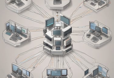 A modern office environment with data analytics tools.