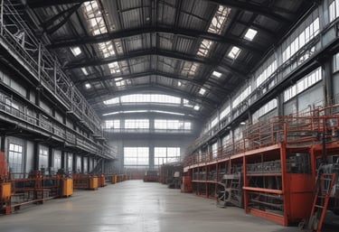 Several industrial ships are docked at a port, surrounded by various cranes and large storage silos. The water is calm, and there is a clear view of the vessels' structures and equipment.