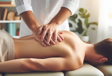 Un ostéopathe manipule un patient dans un cadre calme et serein