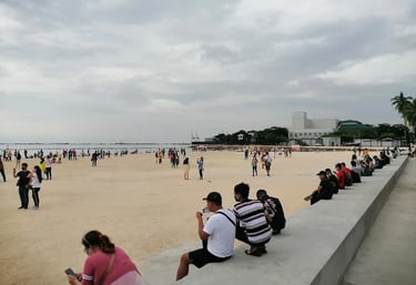 a group of people sitting on a beach