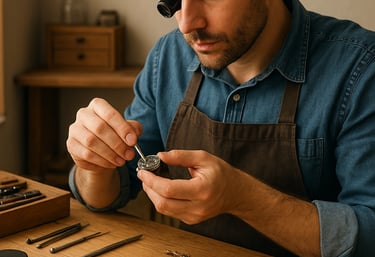 Watch battery replacement in Spring Hill, FL – technician carefully installing a new high-quality 