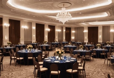 An elegant and luxurious stage setup featuring a lavishly decorated sofa in the center, surrounded by ornate floral arrangements. The backdrop is adorned with cascading flowers and soft, ambient lighting that emits a warm glow. The overall decor is rich with intricate details, creating an opulent and festive atmosphere.