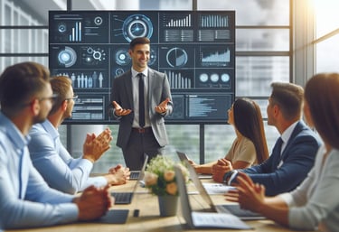 Grupo de executivos assistindo uma reunião de treinamento