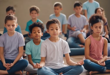 A man is meditating with his eyes closed near a tranquil stream. He is shirtless and wearing a beaded necklace and a colorful bracelet, standing amidst a natural, rocky environment with greenery.