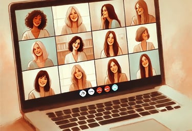 a group of women connect over a video conference indicating group coaching