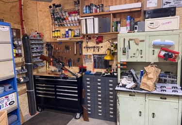 A gunsmith shop working on firearms.