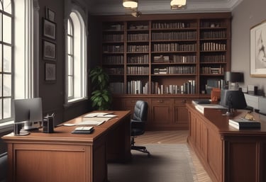 A professional legal office setting with elegant decor.
