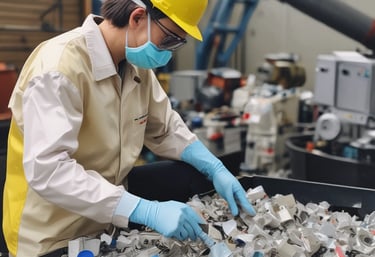 A collection of colorful recyclable plastics stacked for processing.