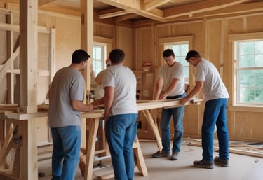 A man sprays paint on a cinder block wall.